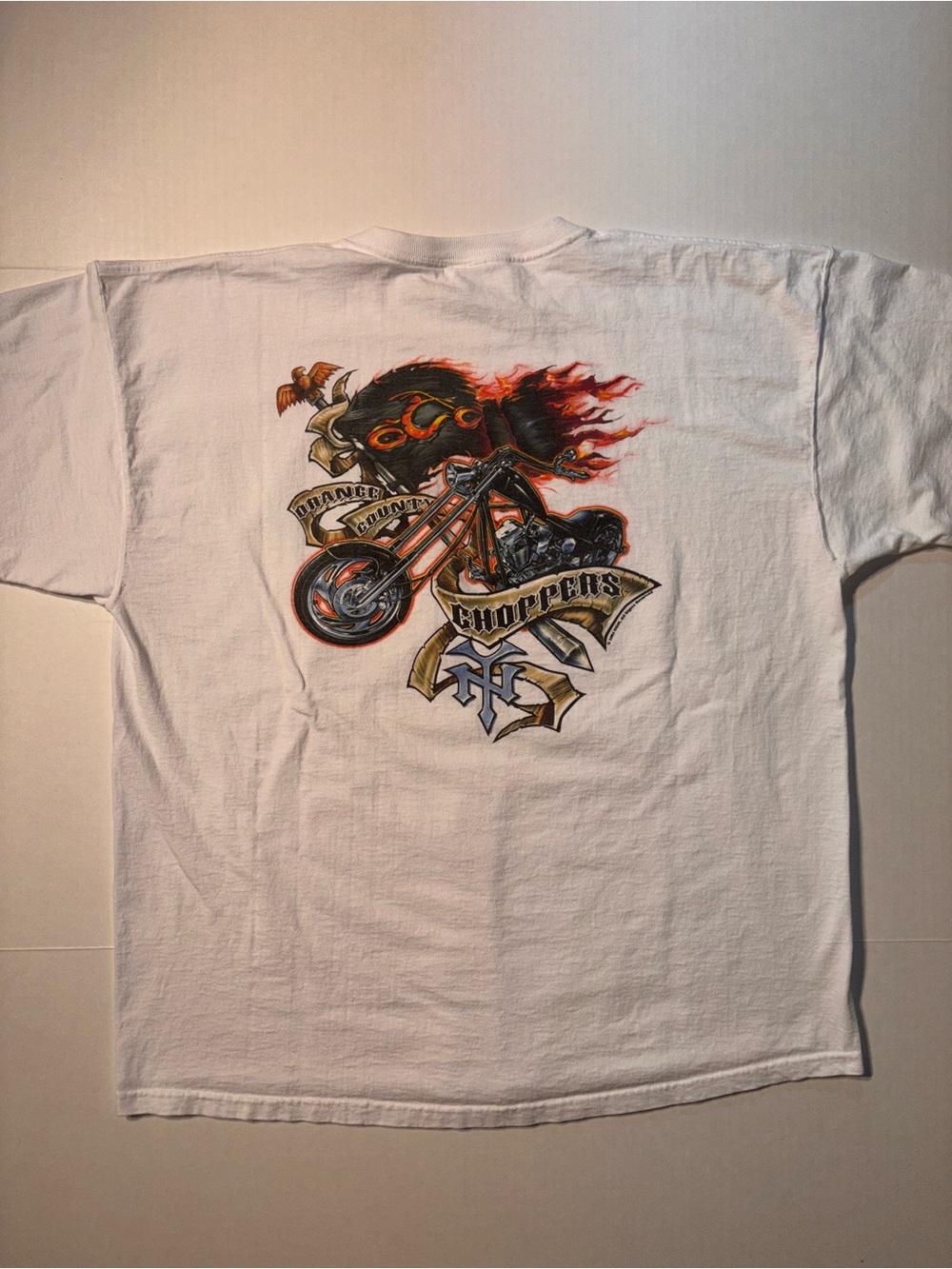 Vtg Orange County Choppers New York Flaming Motorcycle Skull Biker T-shirt 2XL